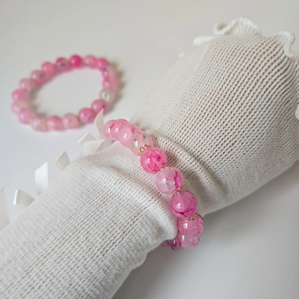 Set Of‎ Two - Pink Beaded Bracelet BFF bracelet for Spring